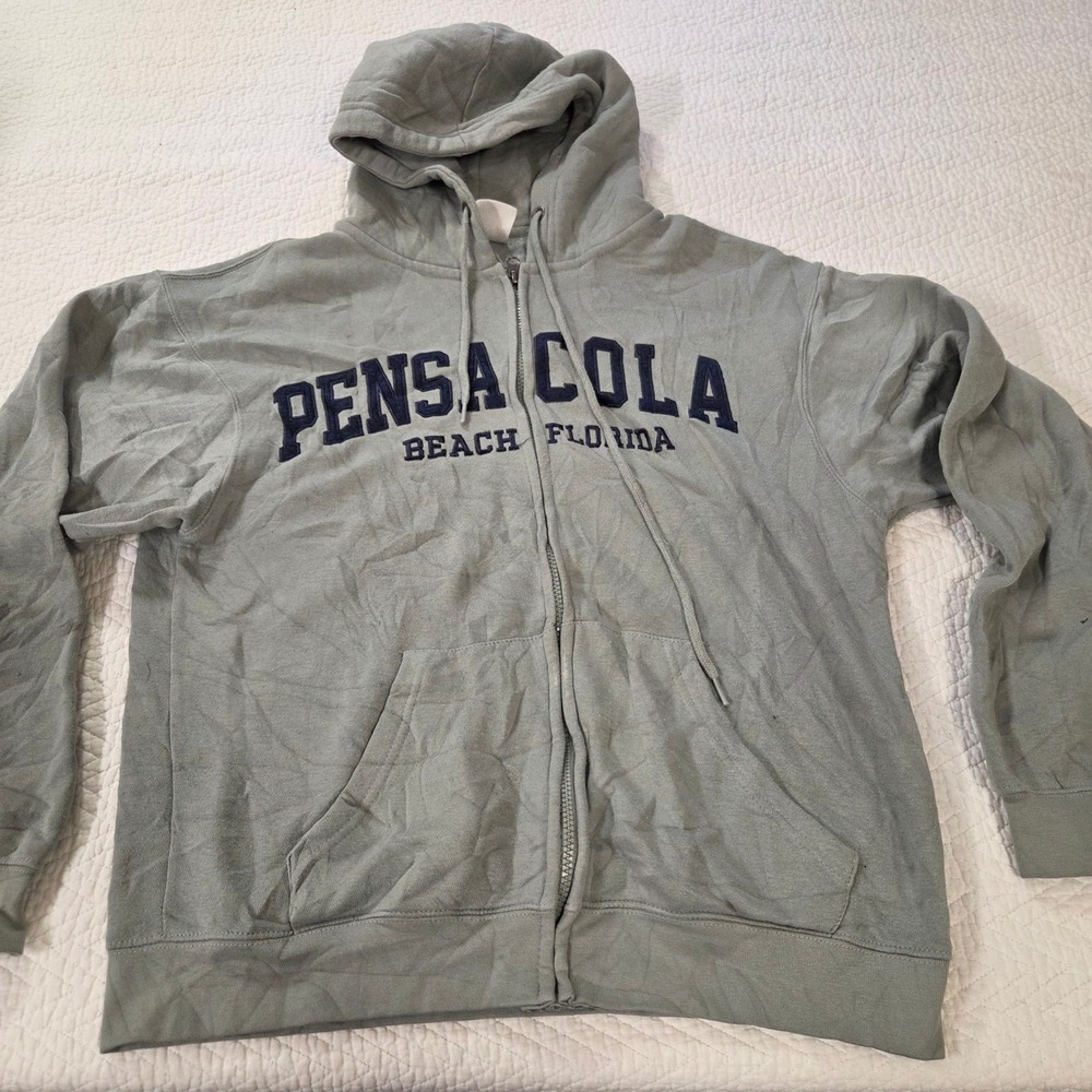 Pacific & Co Pensacola Beach Florida Zip Up Hoodie Green Mens Medium Souvenir